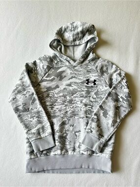 Under Armour Boys Rival Fleece Hoodie Youth Medium Light Gray Camo Pullover